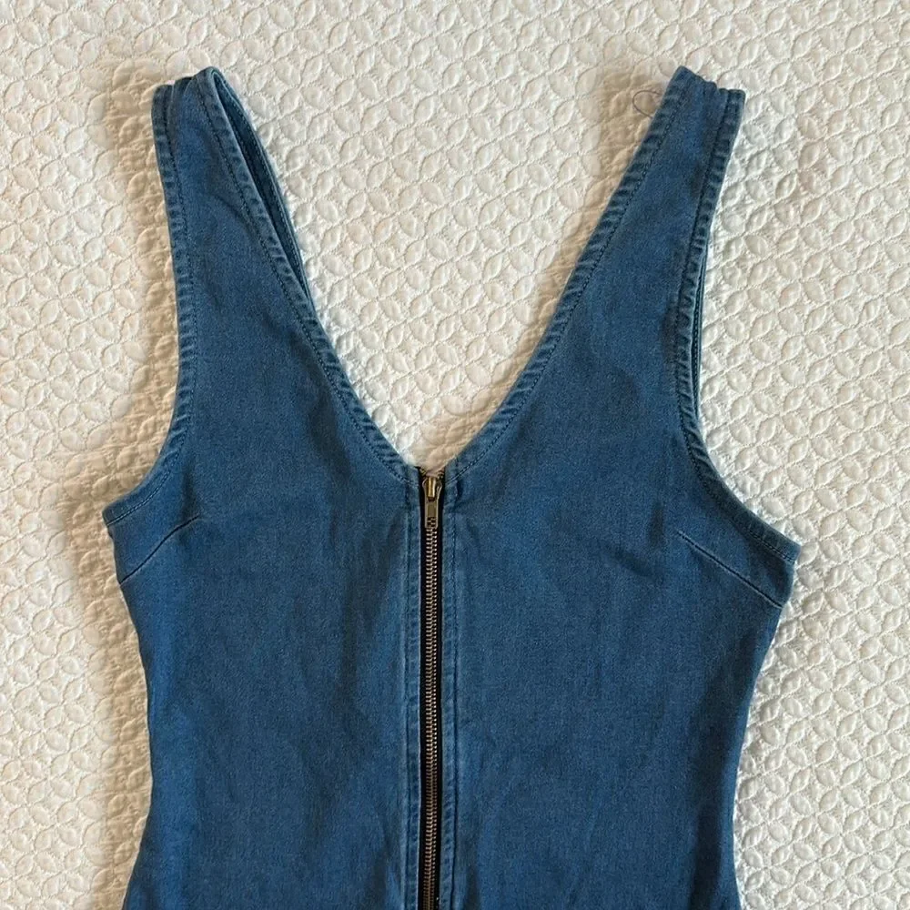 Iris Denim Dress Sexy Short Stretchy Sleeveless Front Zipper Club Party - Picture 4 of 14